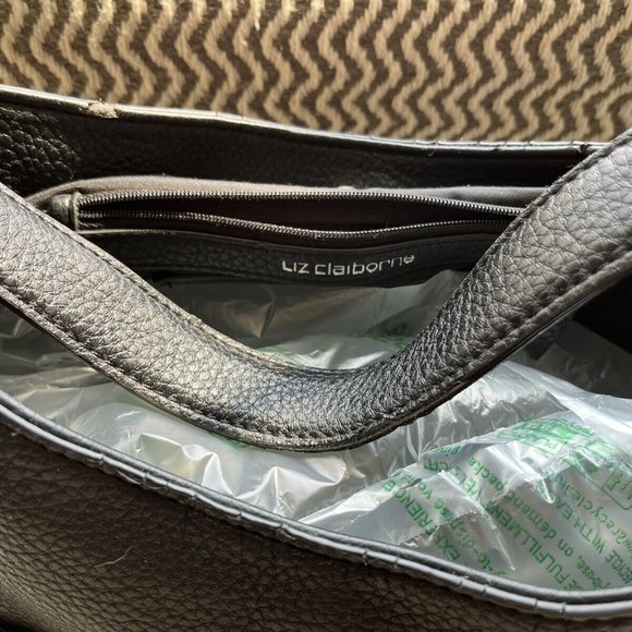 Liz Claiborne Black Leather Hobo Hand Bag Middle Size Shoulder Braiding Purse - Picture 7 of 8